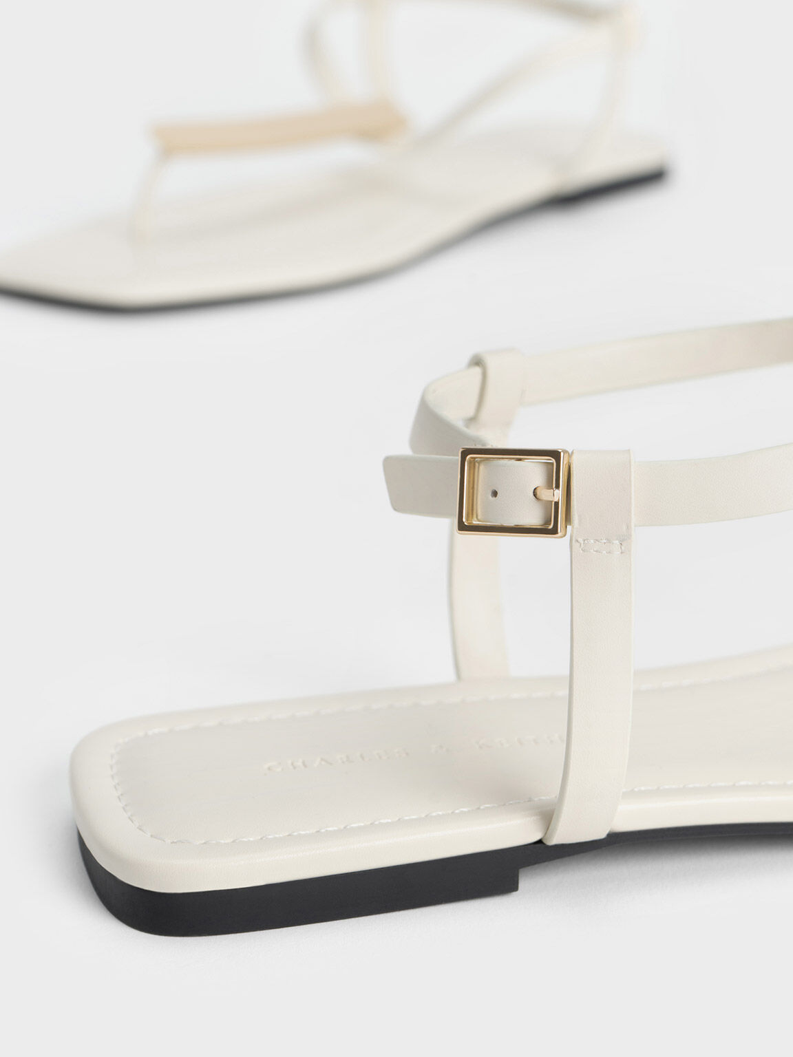 Metallic Accent T Bar Thong Sandals Chalk