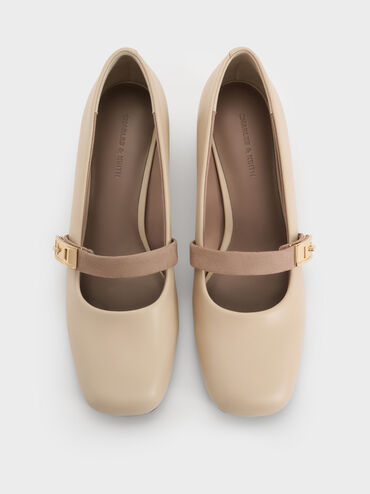 Lando Two-Tone Metallic-Buckle Mary Jane Pumps, Chalk, hi-res
