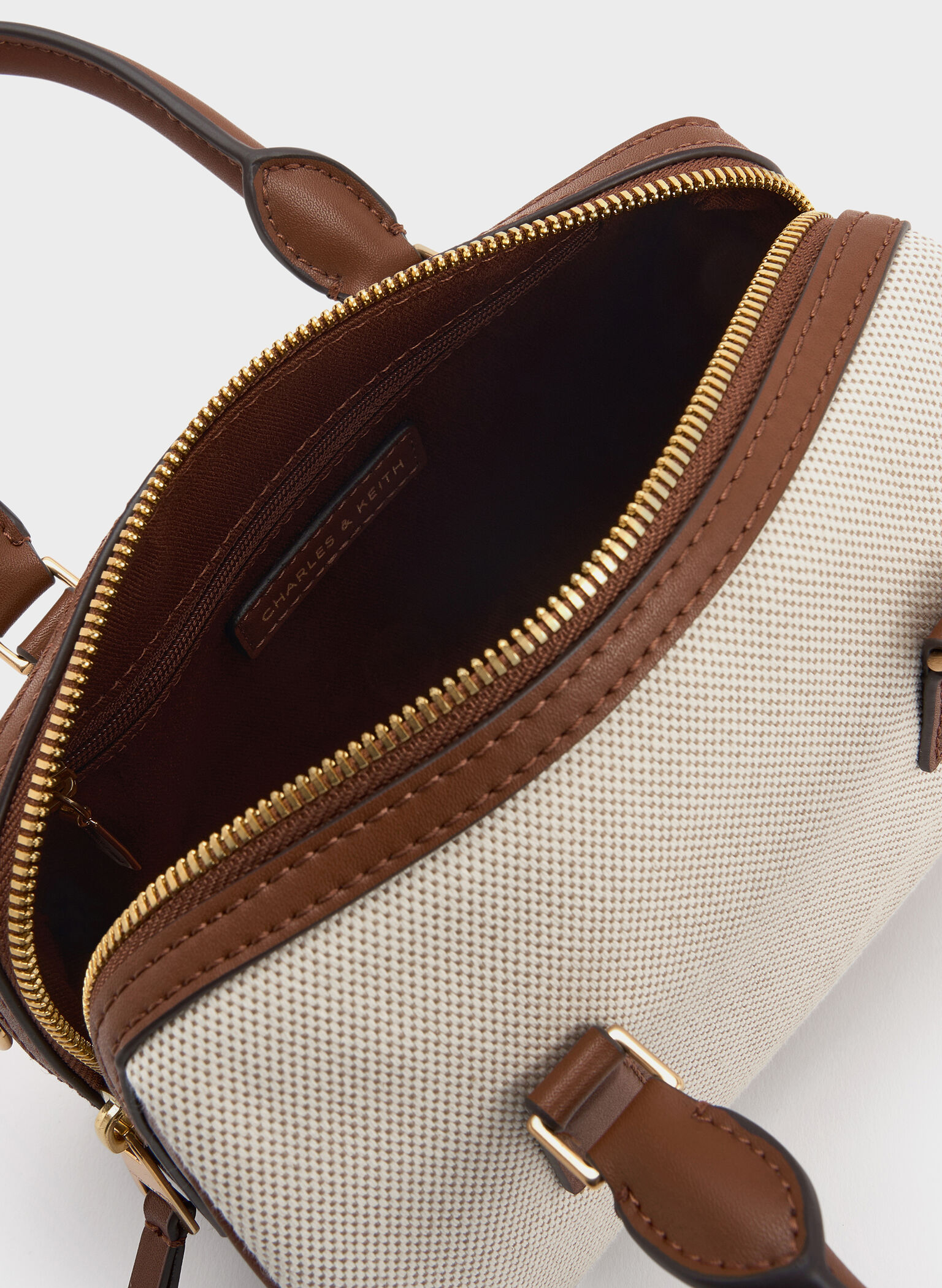 Everleigh Canvas Two-Tone Bowling Bag, Taupe Canvas, hi-res