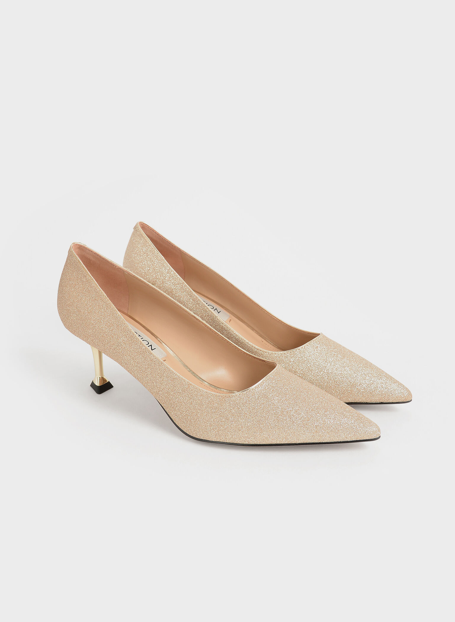 Glittered Kitten Heel Pumps, Gold, hi-res