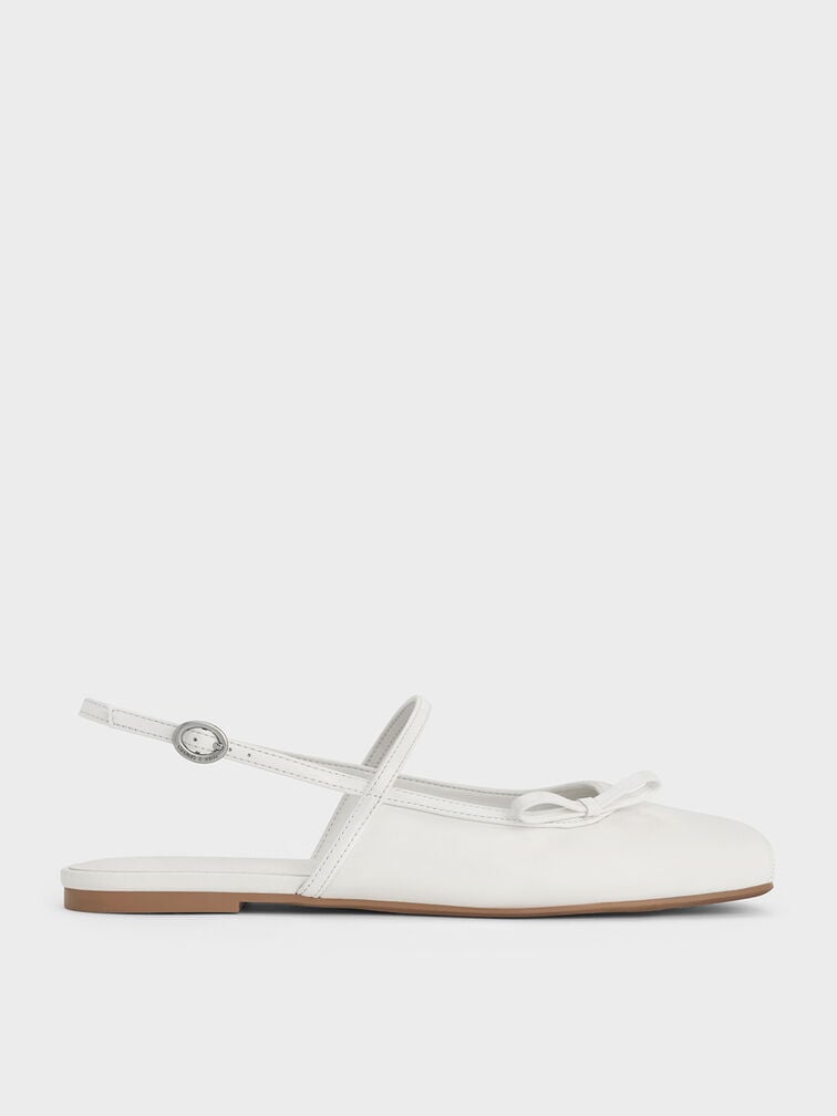 Bow Slingback Mary Jane Flats, White, hi-res
