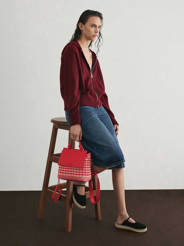 Girls' Ida Knitted Gingham Backpack, Gingham Red, hi-res