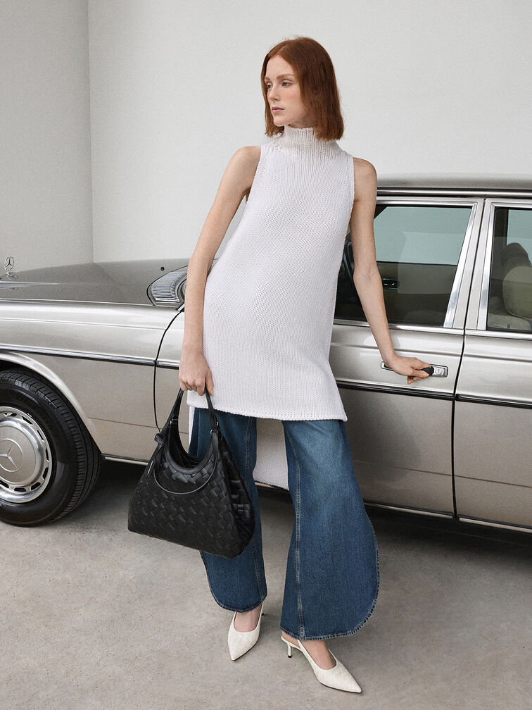 Ivette Woven Tote Bag, Noir, hi-res