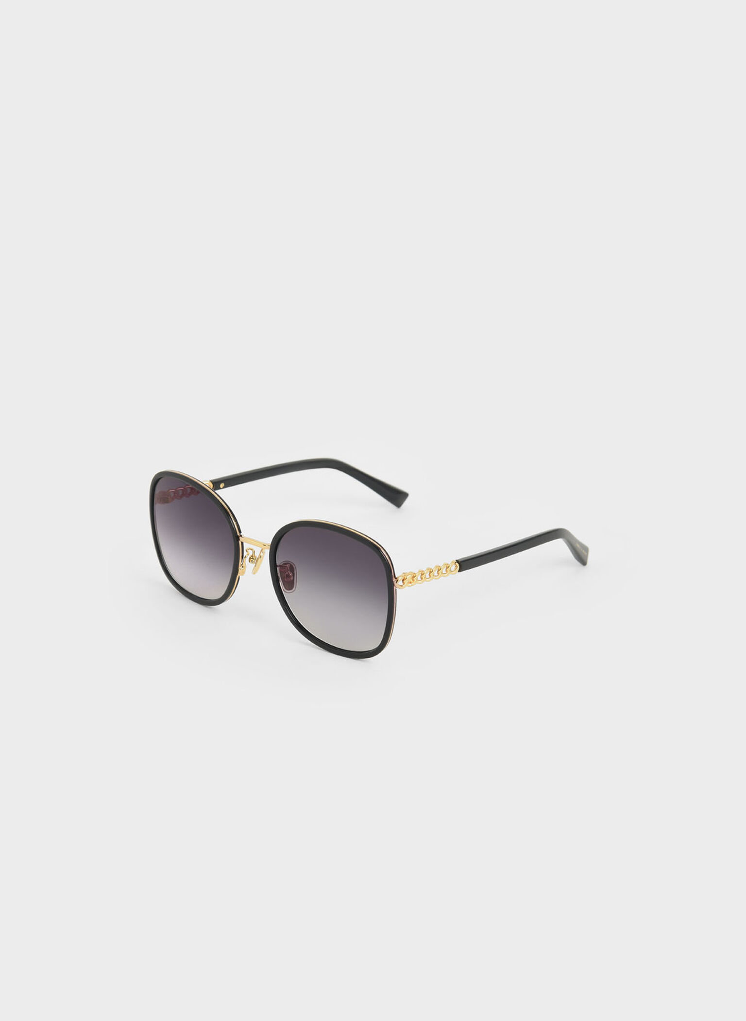 Braided Temple Butterfly Sunglasses, Black, hi-res