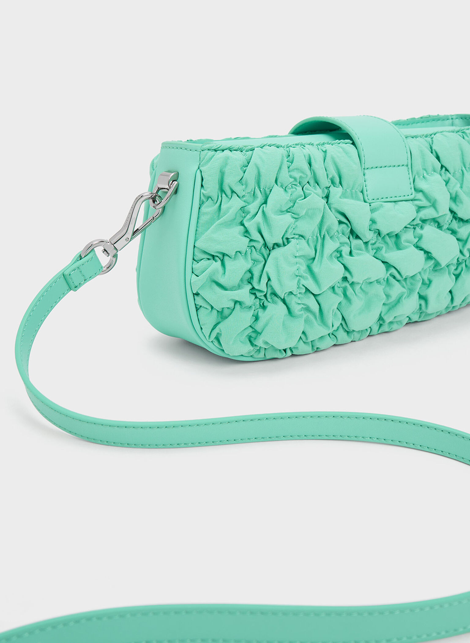 Ruched Nylon Chain Handle Bag, Mint Green, hi-res