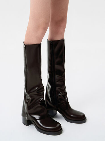Louise Side-Zip Knee-High Boots, Dark Brown, hi-res