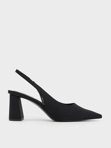 Teagan Elastane Trapeze Heel Slingback Pumps, Black, hi-res