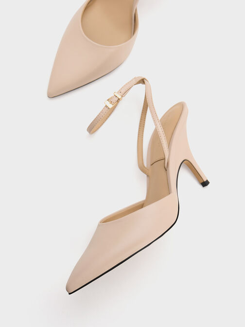 Leather Ankle Strap Pumps, Nude, hi-res