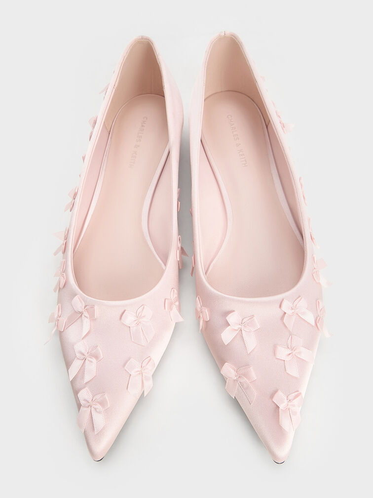 Satin Bow Pointed-Toe Flats, Blush, hi-res