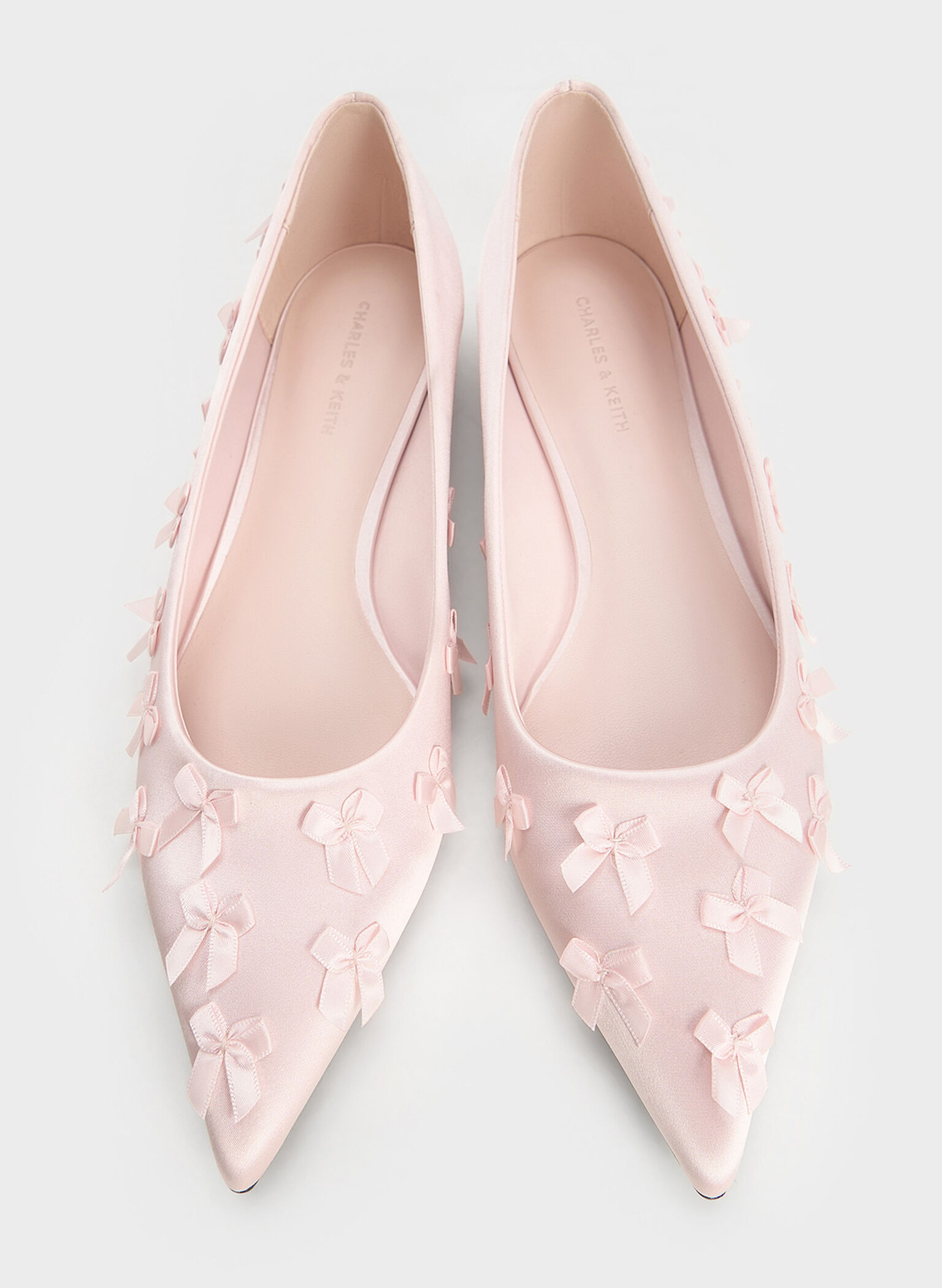 Satin Bow Pointed-Toe Flats, Blush, hi-res