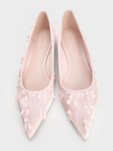 Satin Bow Pointed-Toe Flats, Blush, hi-res