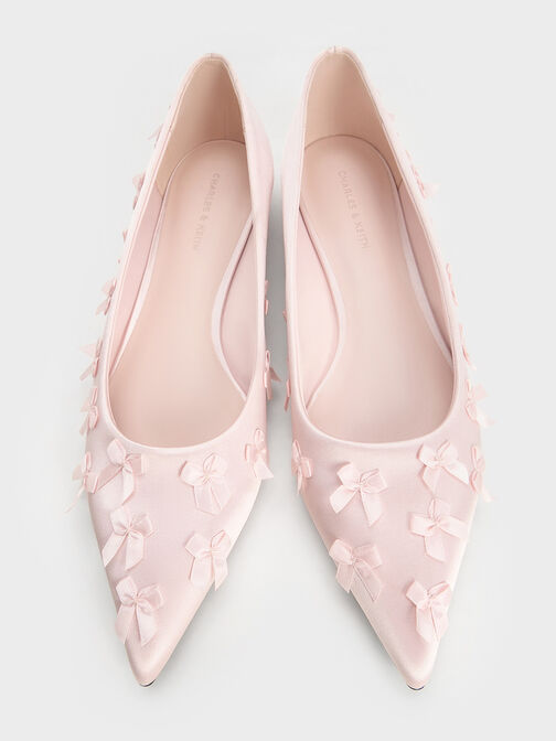 Satin Bow Pointed-Toe Flats, Blush, hi-res