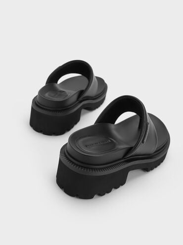 Padded Ridged-Sole Thong Sandals, Black, hi-res