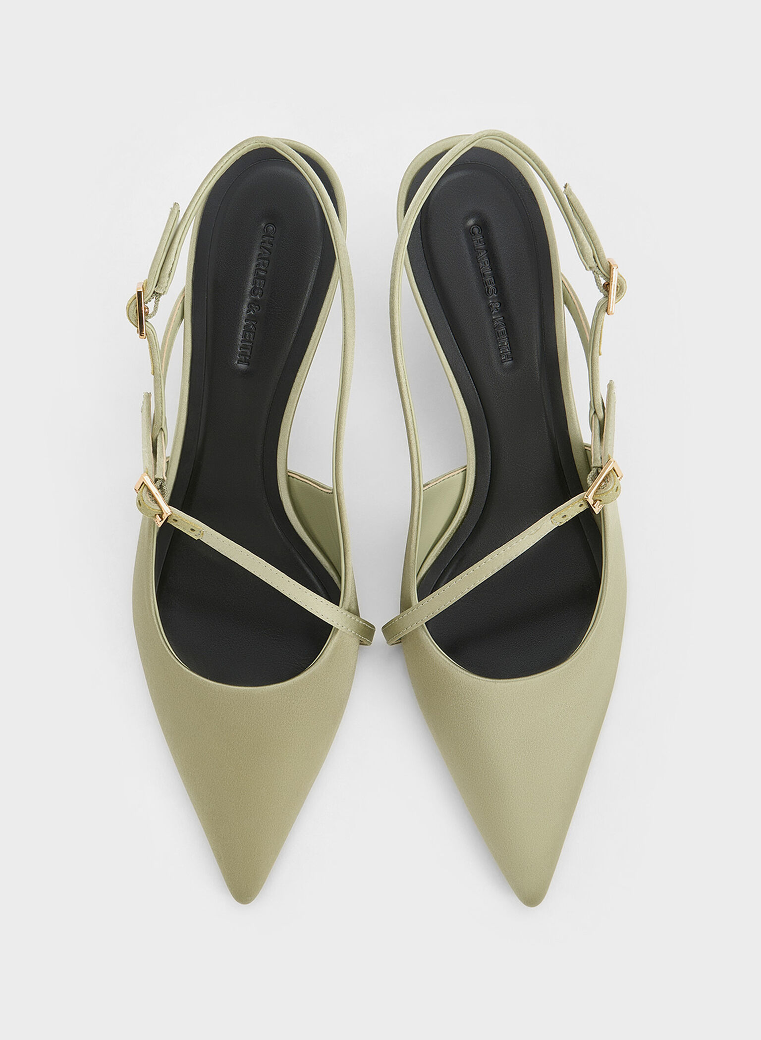 Recycled Polyester Buckled Sculptural-Heel Slingback Pumps, Green, hi-res
