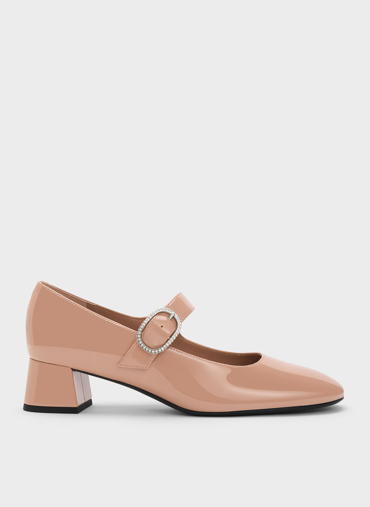 Jannie Patent Crystal-Buckle Mary Jane Pumps, Nude, hi-res