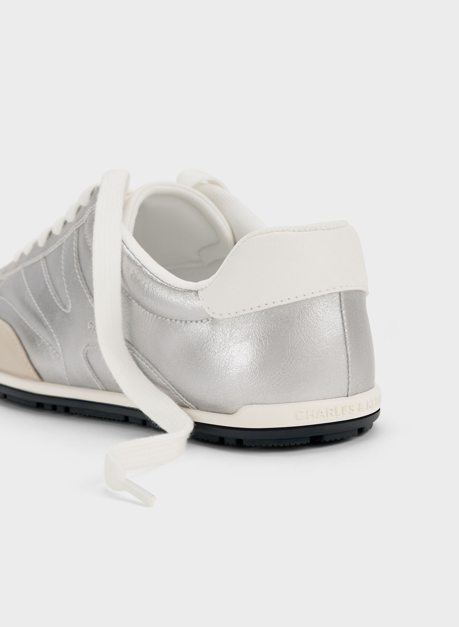 Metallic Low-Top Sneakers, Silver, hi-res
