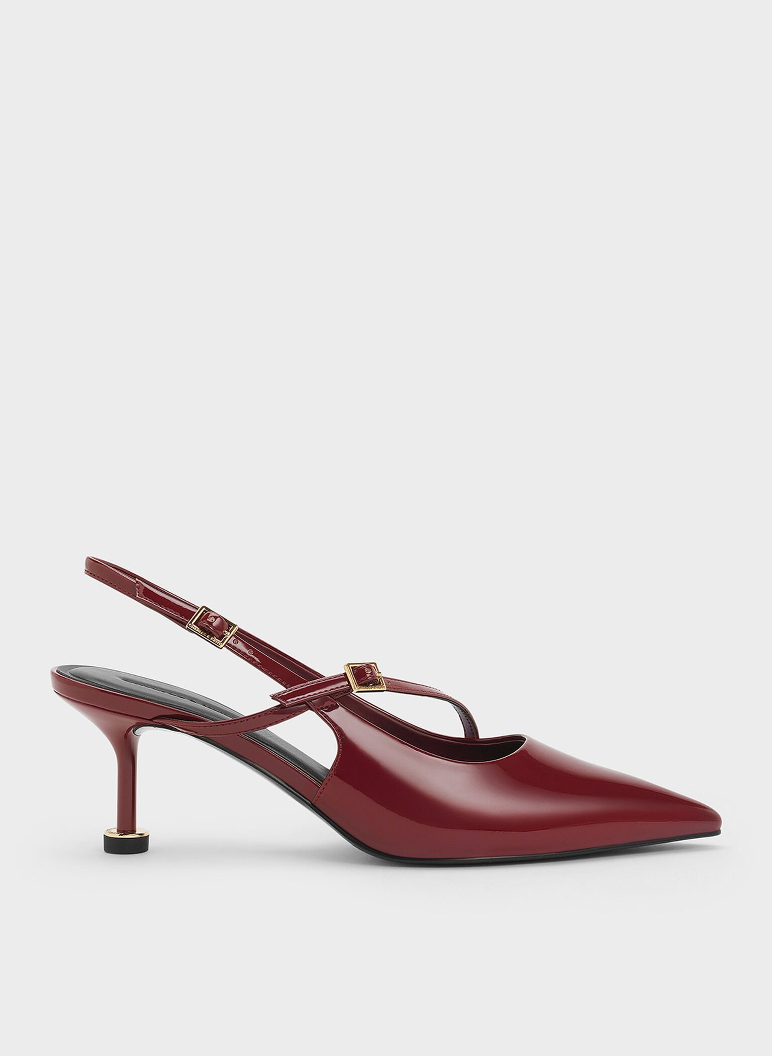 Patent Buckled Sculptural-Heel Slingback Pumps, Red, hi-res