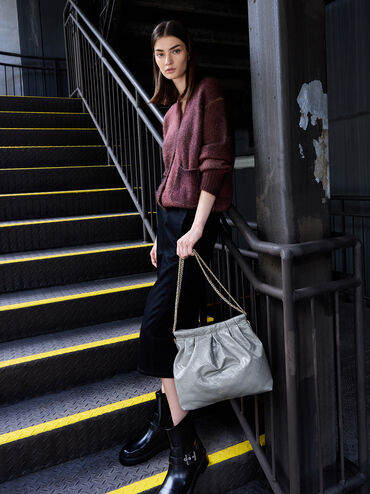 Duo Double Chain Hobo Bag, Grey, hi-res