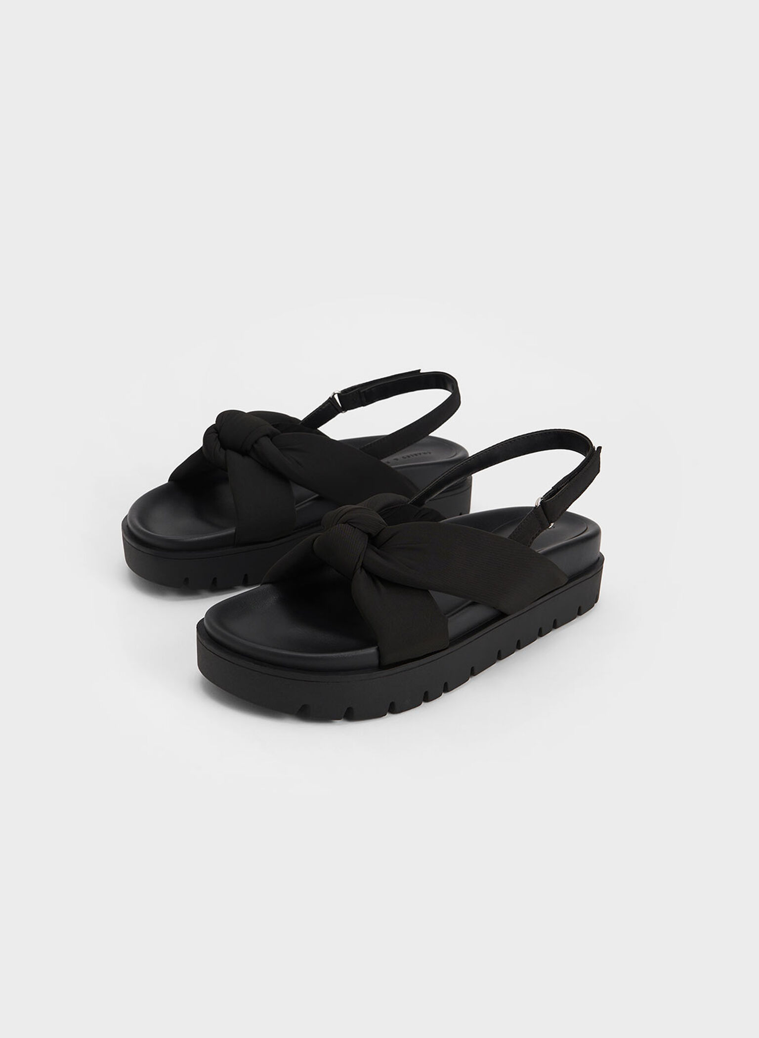 Nylon Knotted Flatform Sandals, Black, hi-res
