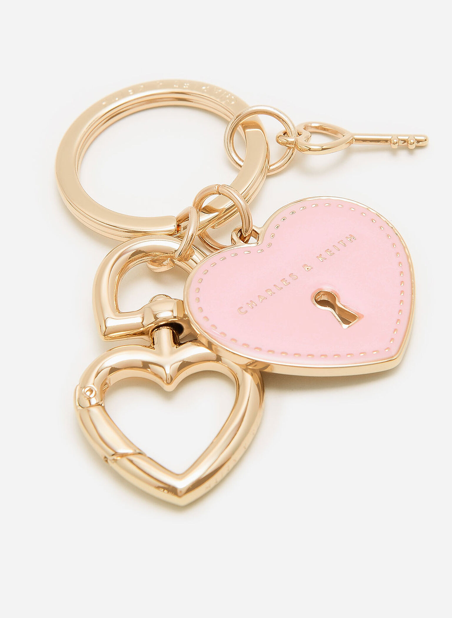 Heart Lock Keychain, Pink, hi-res