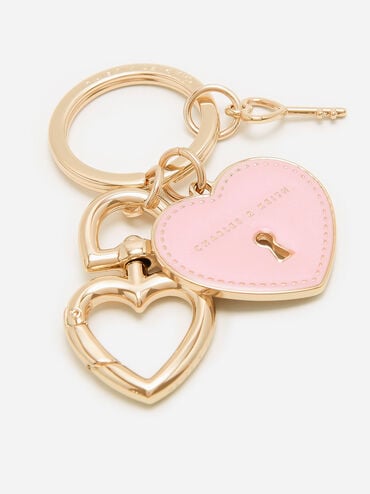 Heart Lock Keychain, Pink, hi-res