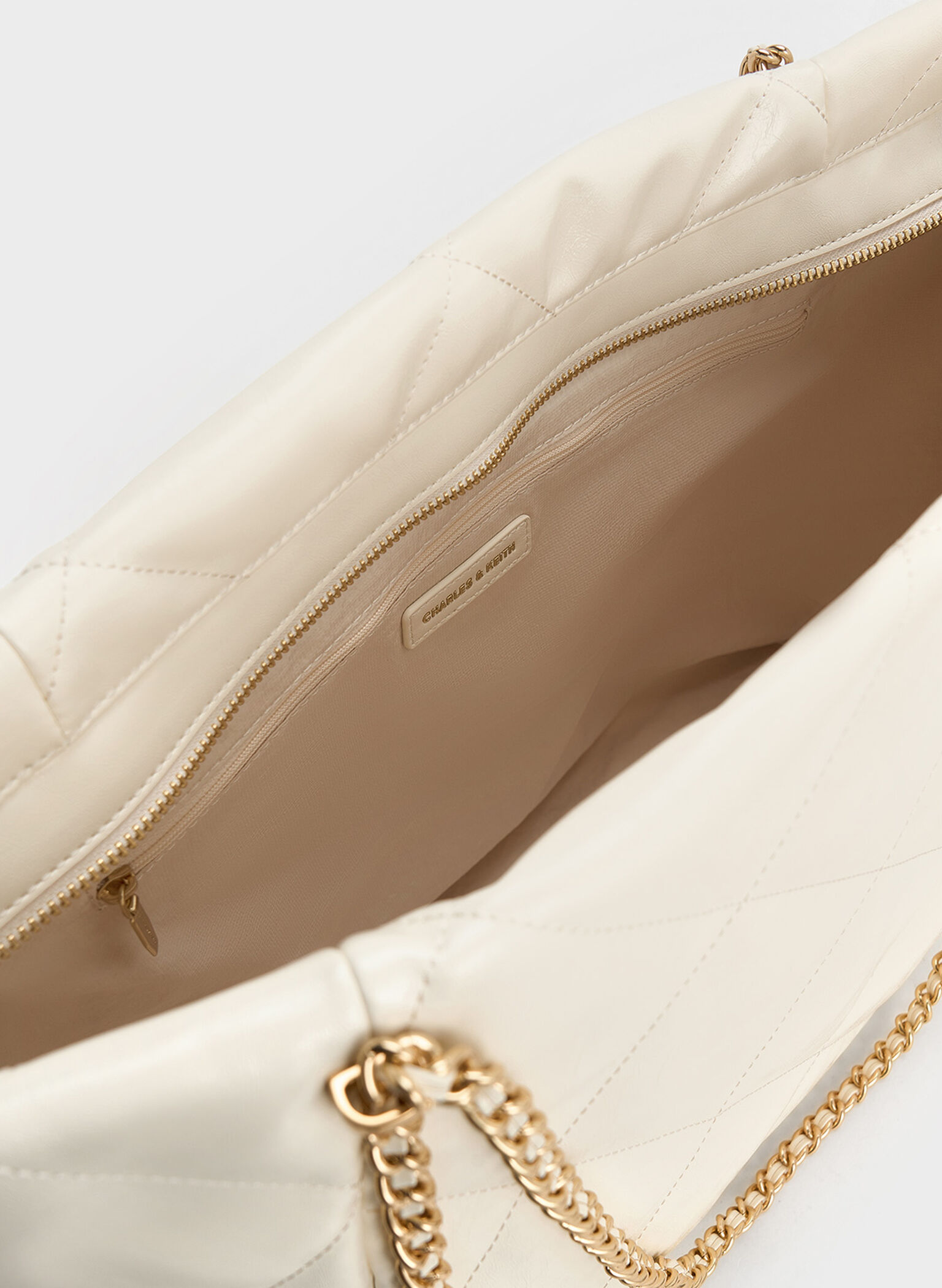 Apfra Quilted Chain-Embellished Tote Bag, Cream, hi-res