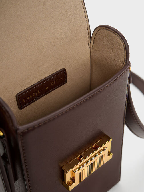 Freida Metallic Accent Elongated Pouch, Dark Brown, hi-res