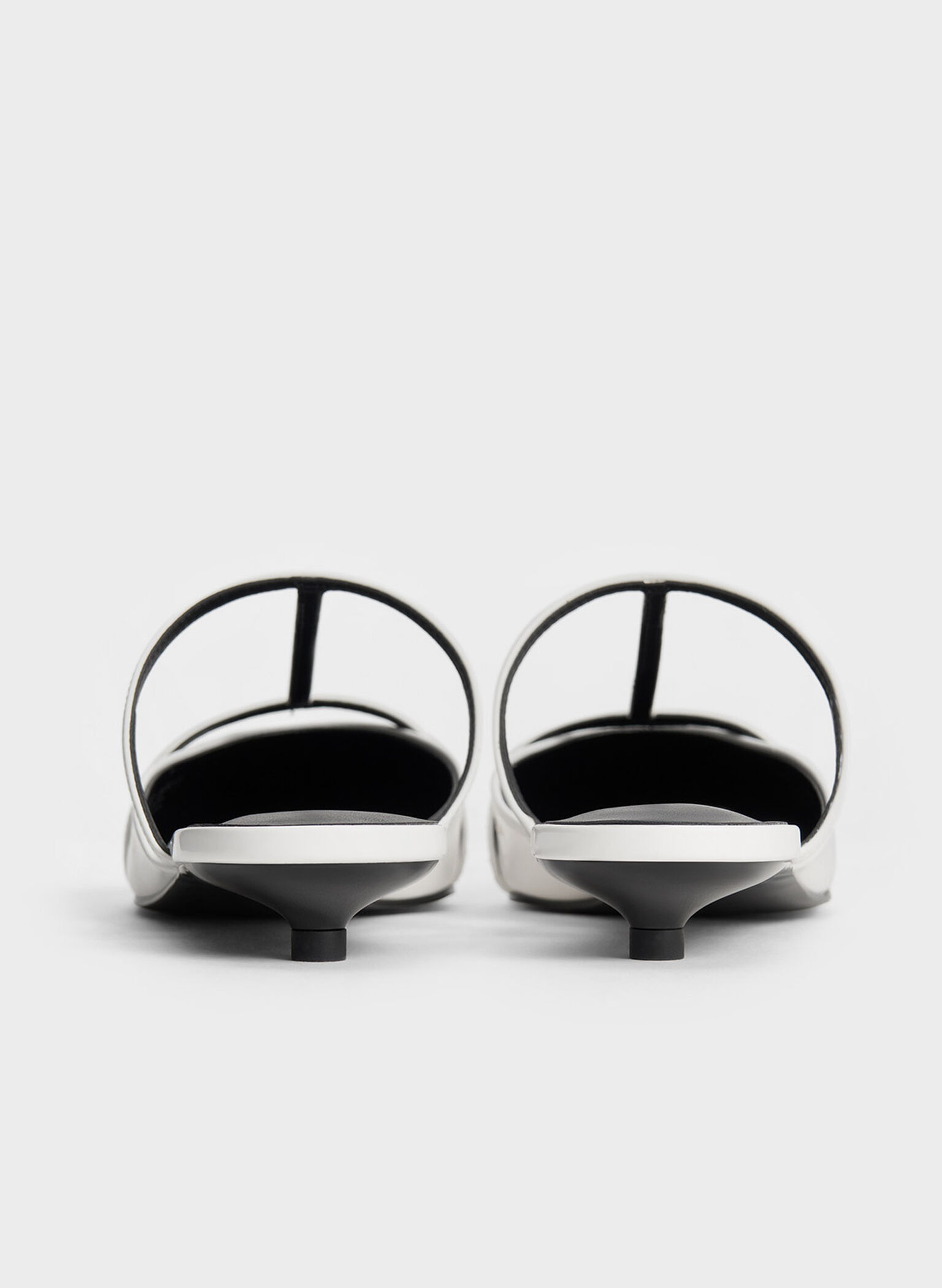 Clara T-Bar Pointed-Toe Mules, White, hi-res
