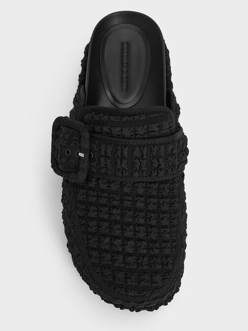 Loren Textured Flatform Mules, Black Textured, hi-res