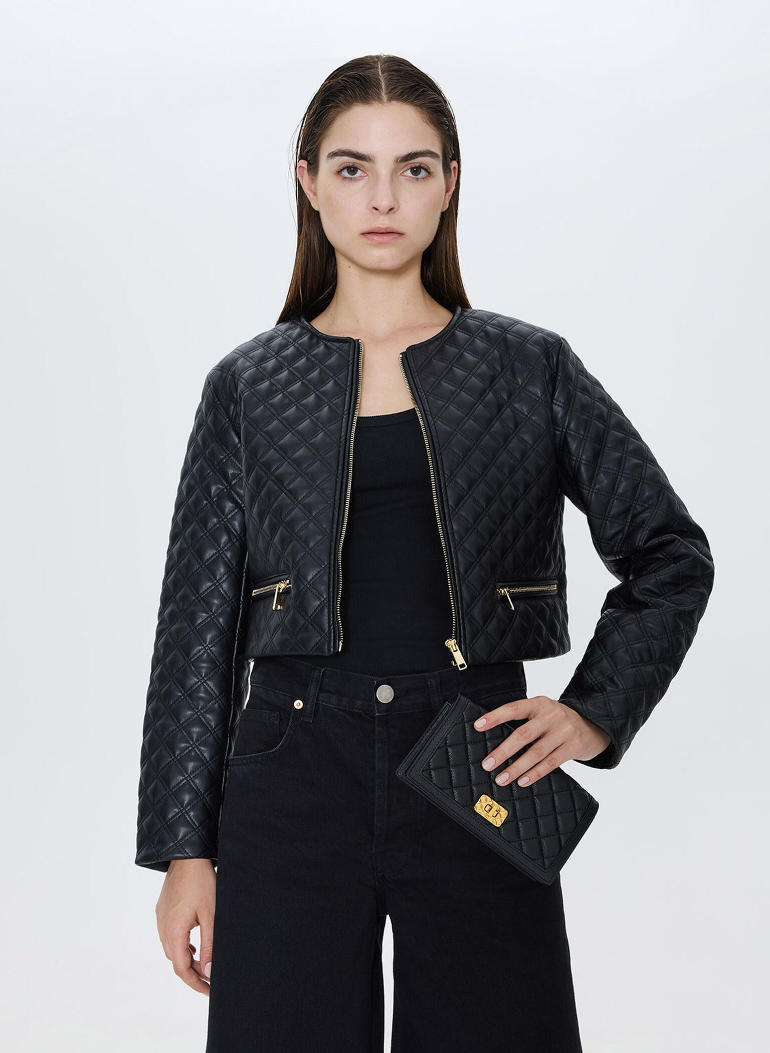 Micaela Quilted Long Wallet, Black, hi-res