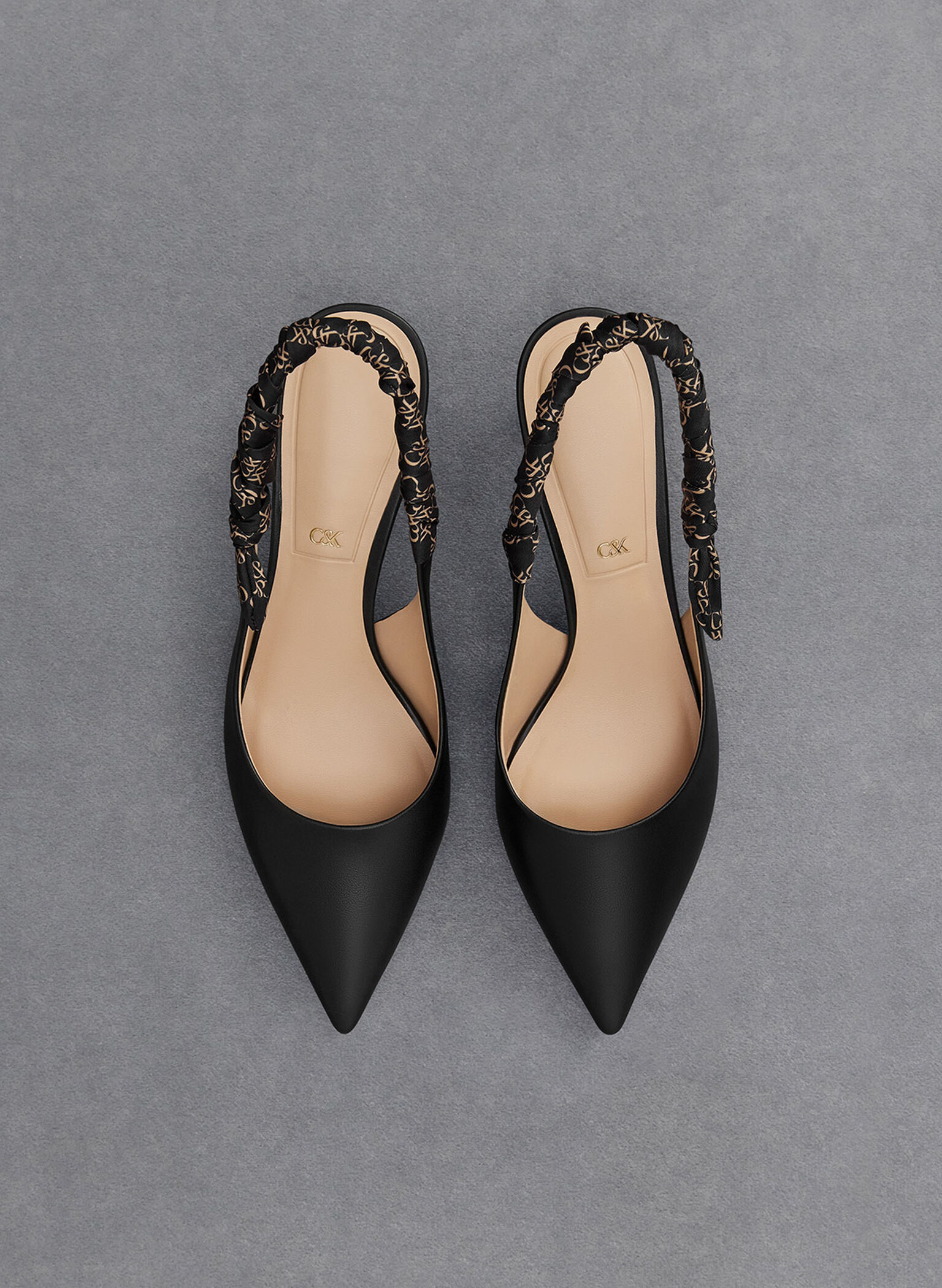 Tully Leather Ruched-Strap Slingback Pumps, Black, hi-res