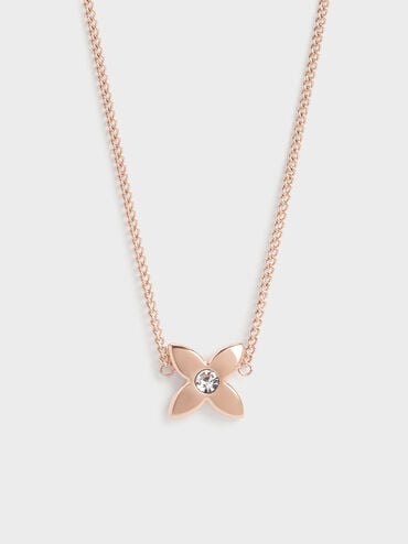 Felicity Flower- Motif Crystal Necklace, Rose Gold, hi-res