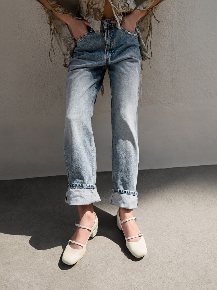 Double-Strap Block-Heel Mary Janes, Chalk, hi-res