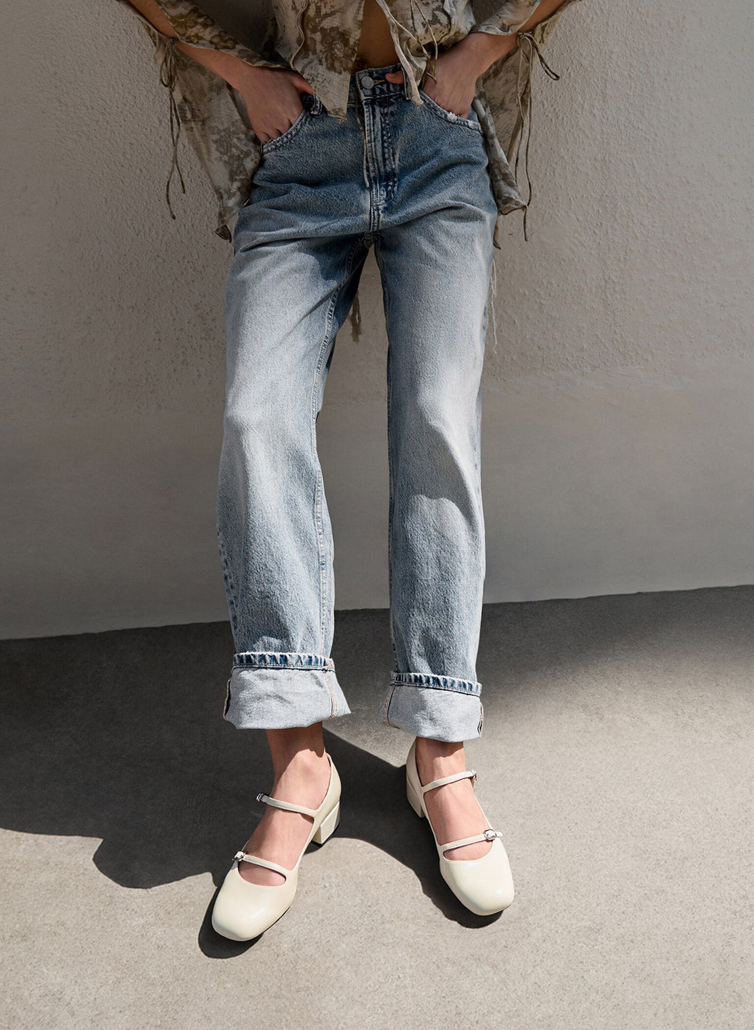 Double-Strap Block-Heel Mary Janes, Chalk, hi-res