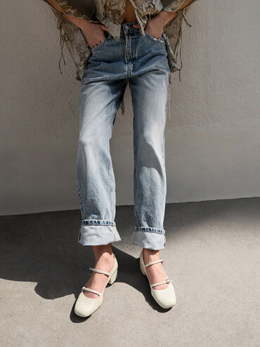 Double-Strap Block-Heel Mary Janes, Chalk, hi-res