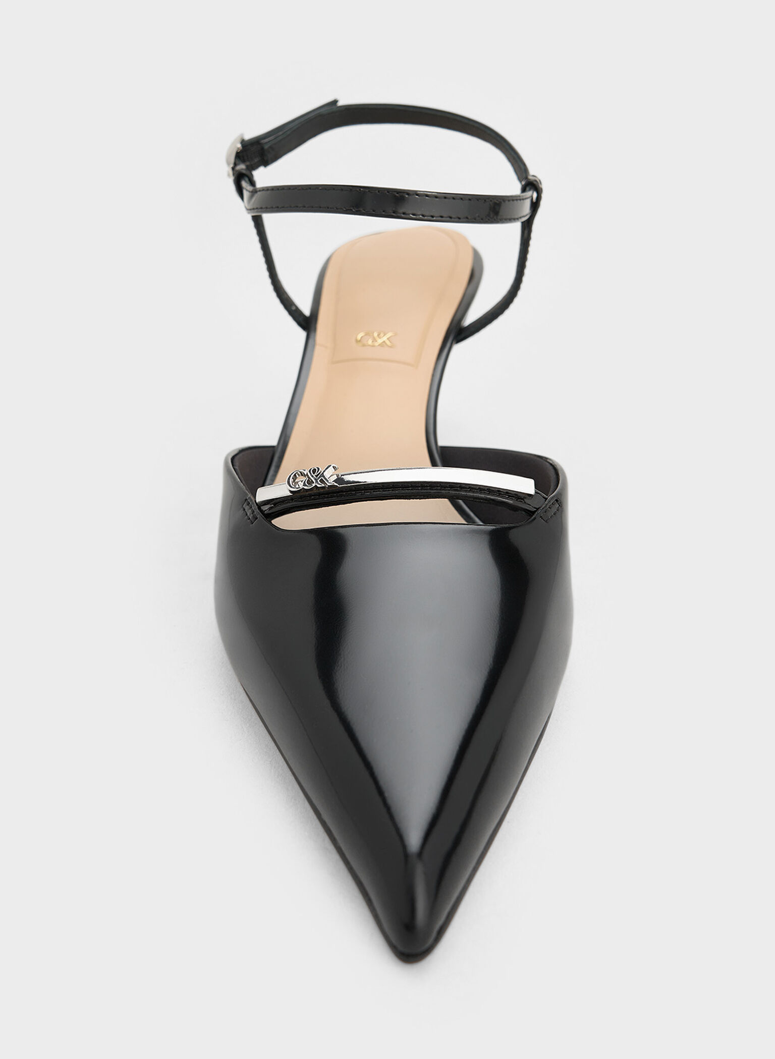 Leather Kitten-Heel Ankle-Strap Pointed-Toe Pumps, Black Box, hi-res