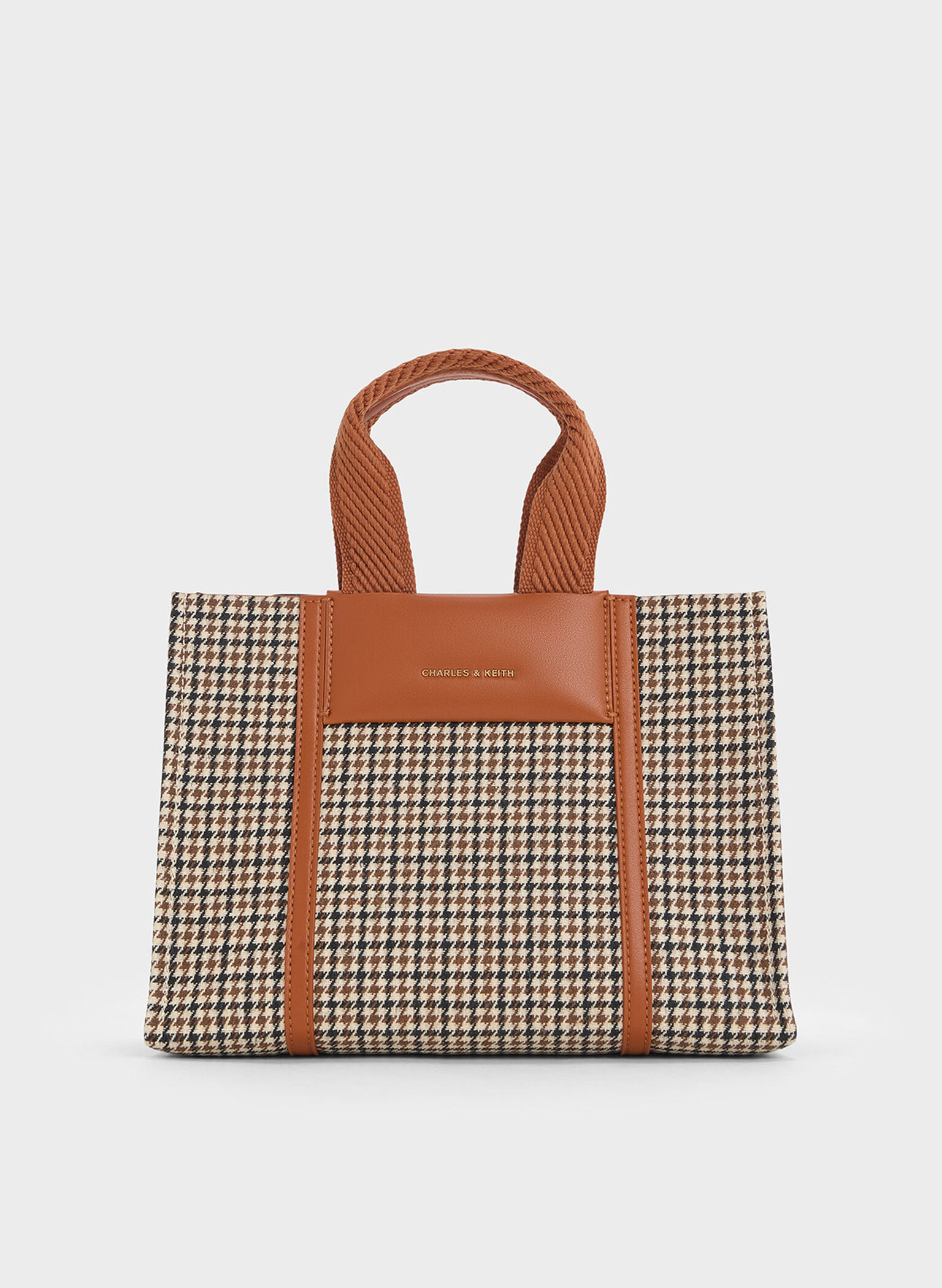 Mini Shalia Checkered Tote Bag, Cognac, hi-res