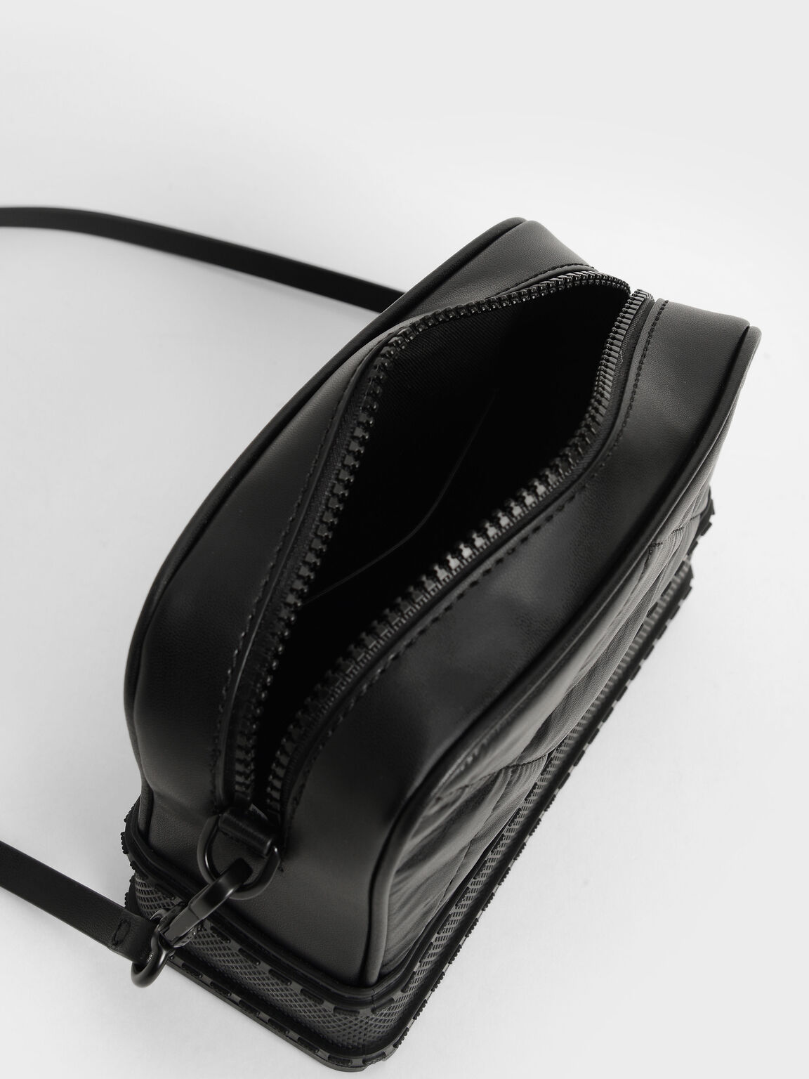 Quilted Top-Zip Crossbody Bag, Black, hi-res