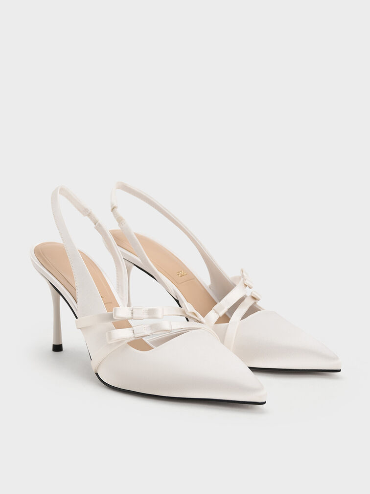 Jessy Recycled Polyester Bow Slingback Pumps, White, hi-res