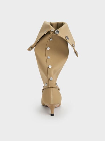 Gael Twill Studded Convertible Kitten-Heel Knee-High Boots, Beige, hi-res