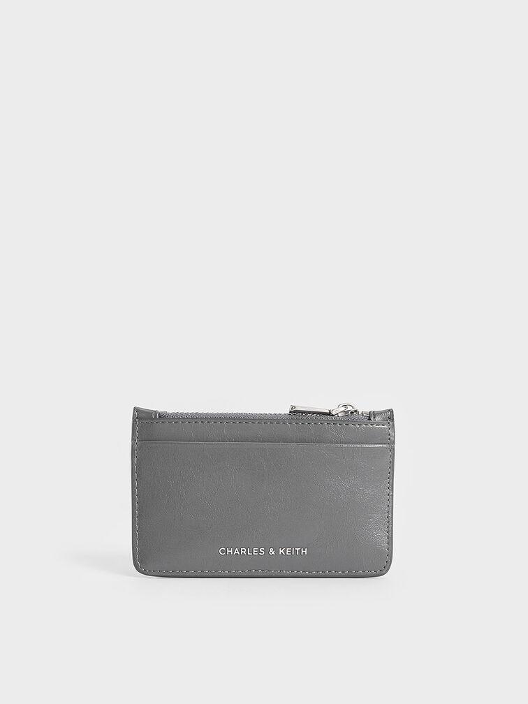 Donna Crinkle-Effect Panelled Card Holder, Grey, hi-res
