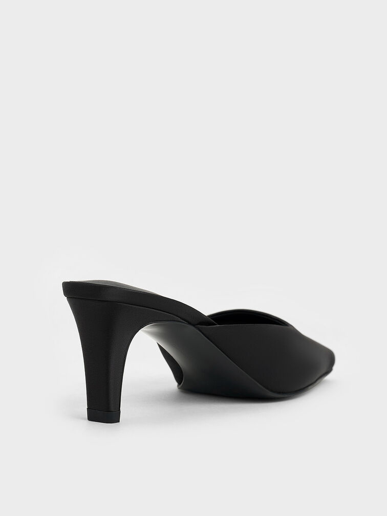 Satin Square-Toe Blade-Heel Mules, Black Textured, hi-res
