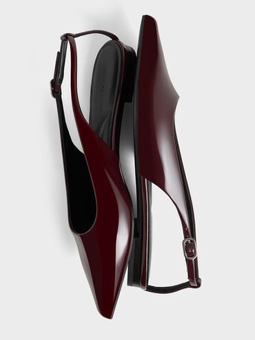 Patent Cut-Out Pointed-Toe Slingback Flats, Burgundy, hi-res