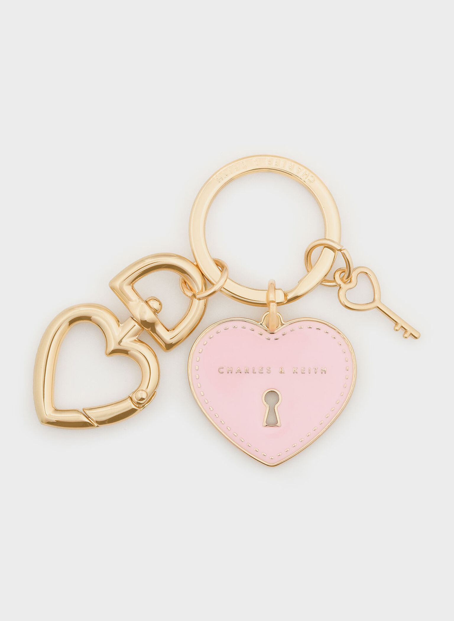 Heart Lock Keychain, Pink, hi-res