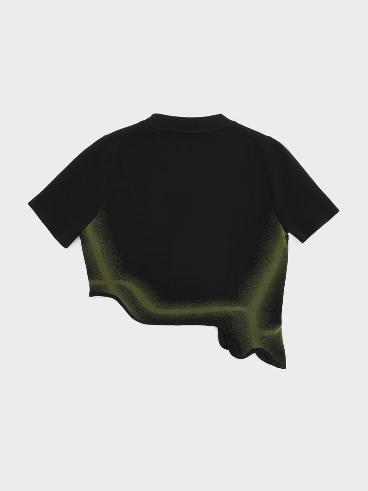 Recycled Polyester Knitted Gradient Wave-Hem Crop Top, Green, hi-res