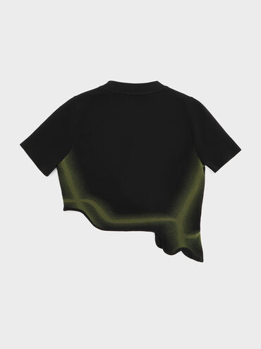 Recycled Polyester Knitted Gradient Wave-Hem Crop Top, Green, hi-res