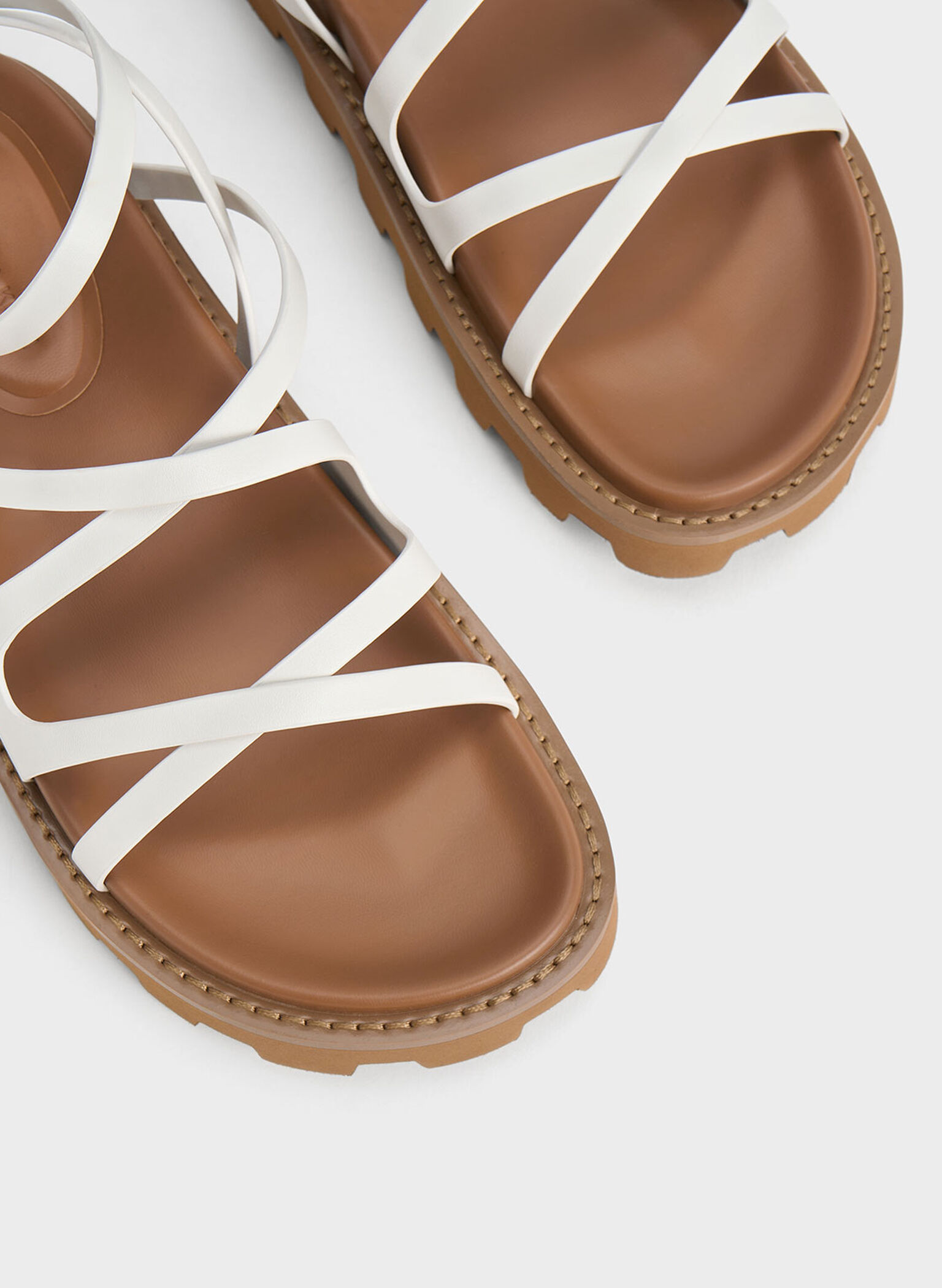Crossover Ankle-Strap Sandals, White, hi-res