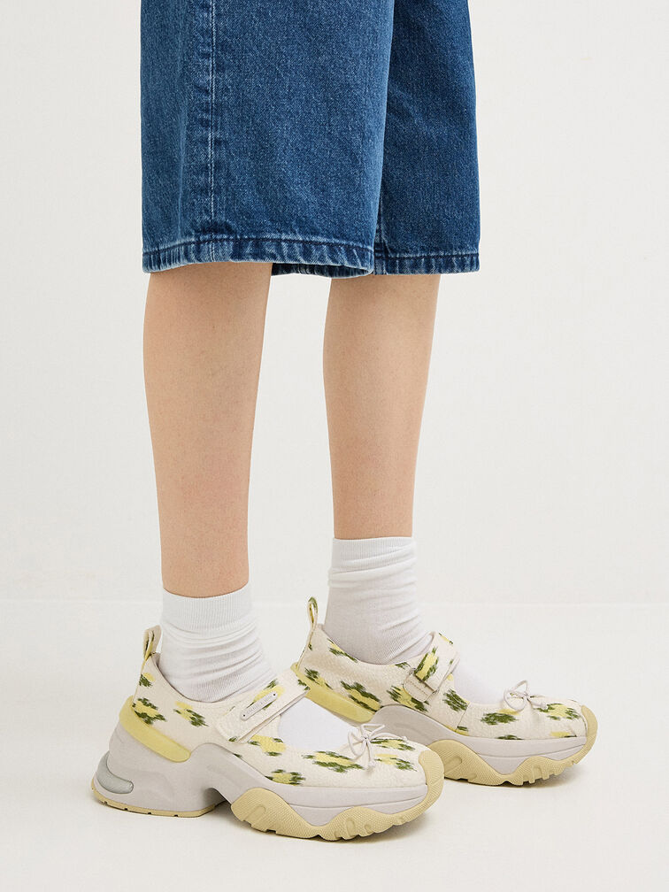 Floral-Print Bow Mary Jane Sneakers, Multi, hi-res