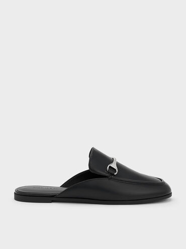 Leslie Metallic-Accent Mules, Black, hi-res