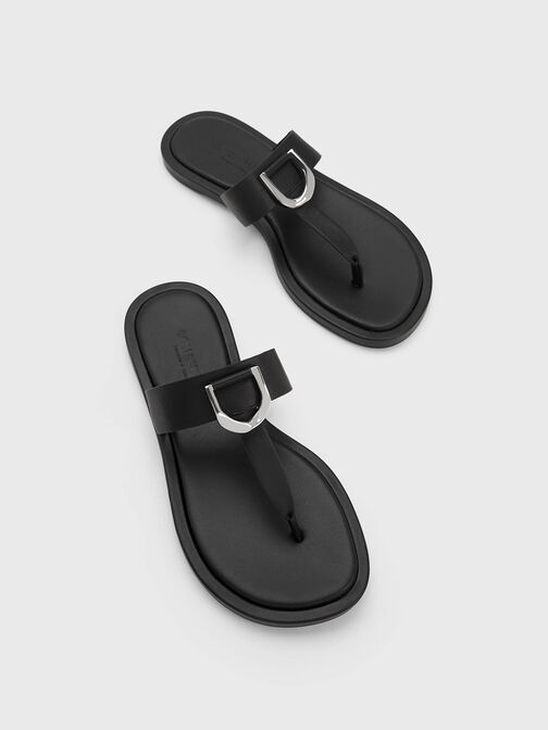 Gabine Leather Thong Sandals, Black, hi-res